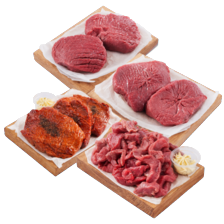 Malse runder- of kogelbiefstuk, biefstukpuntjes of rundersteaks